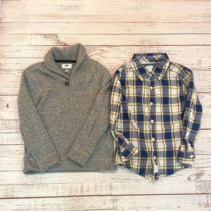 Boys Super Soft Shawl Collar Sweater and Plaid Button Up Shirt Set Set